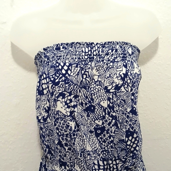 Lilly Pulitzer Blue and White Fish Pattern Jumpsuit Strapless Size XL - Picture 3 of 9
